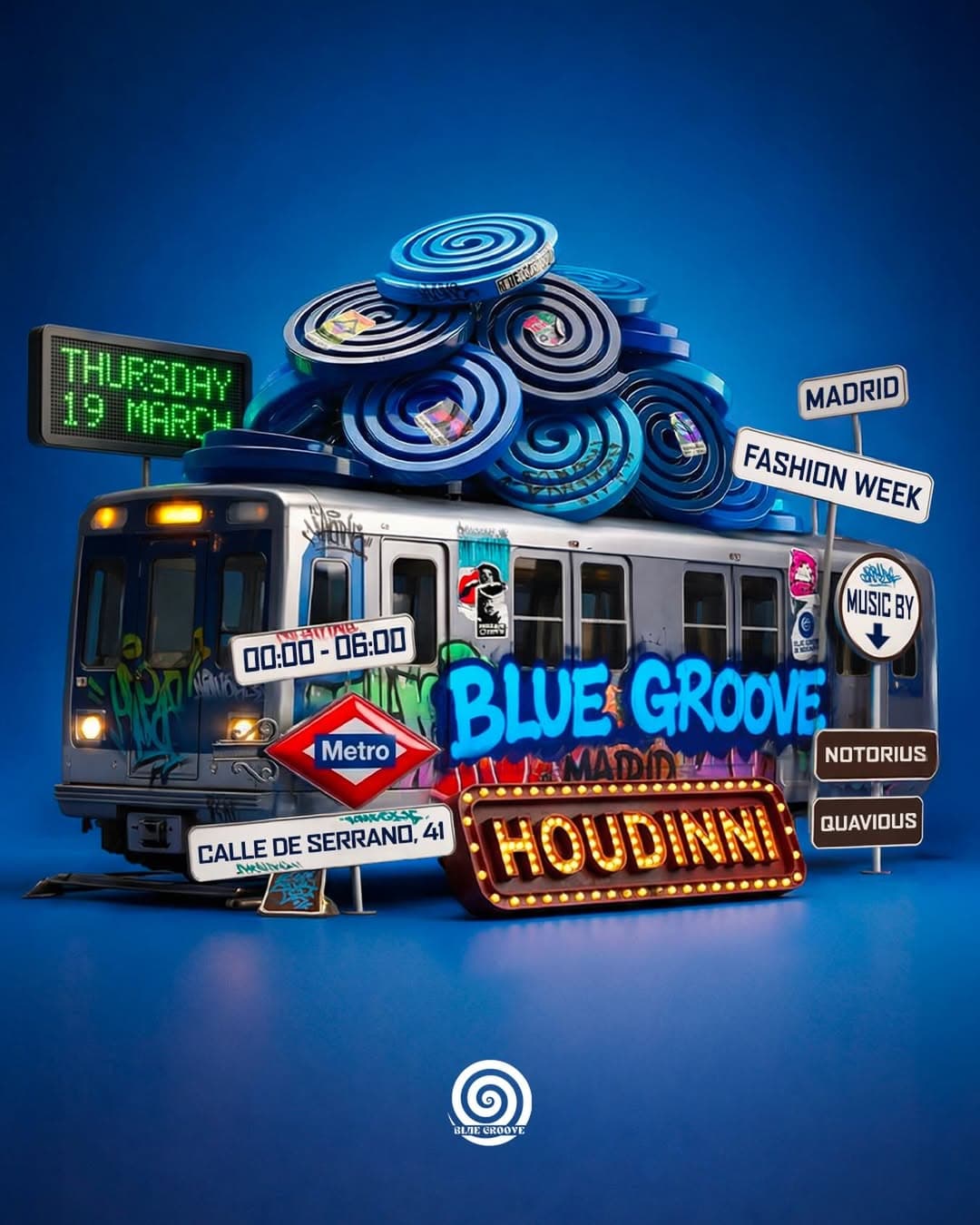 Blue Groove at Houdinni Club Madrid — event poster